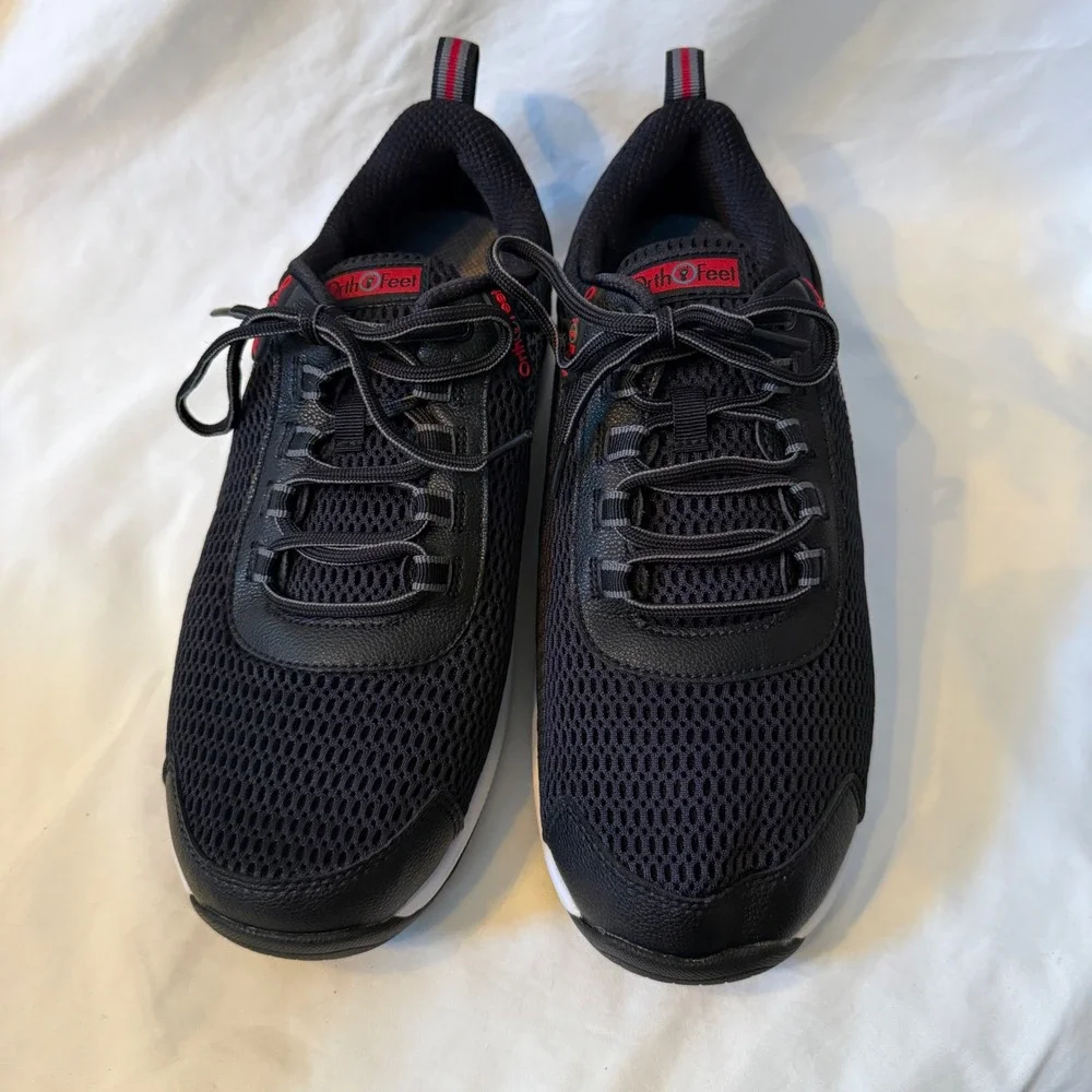 Orthofeet 617 Sprint Mens Walking Shoes Black Grey Mesh 10.5 6E XX-Wide
